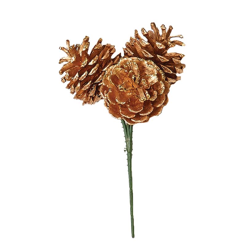 3" Gold Glittered Pine Cone Pick x 3, Set of 12 - 8