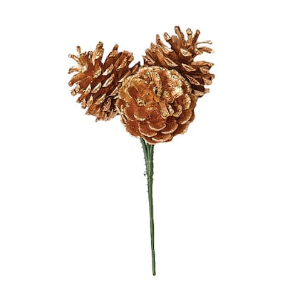 3" Gold Glittered Pine Cone Pick x 3, Set of 12 - 8