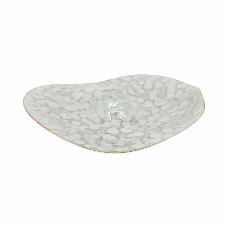 Artistic Abstract Decorative Bowl for Home Decor - 16", Ivory & Gray