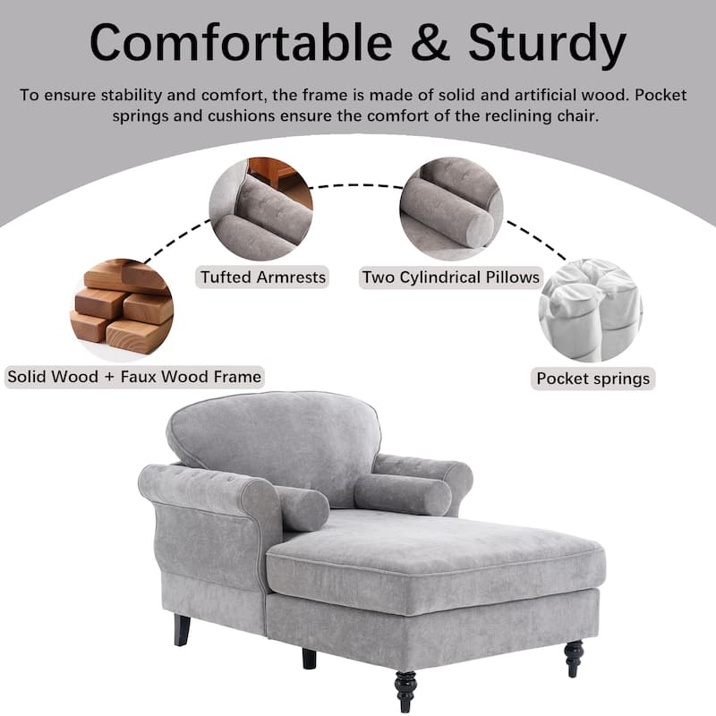Oversized Chaise Lounge Chenille Chair Indoor Single Sofa with Wide Seat Design Suitable for Living Room Bedroom