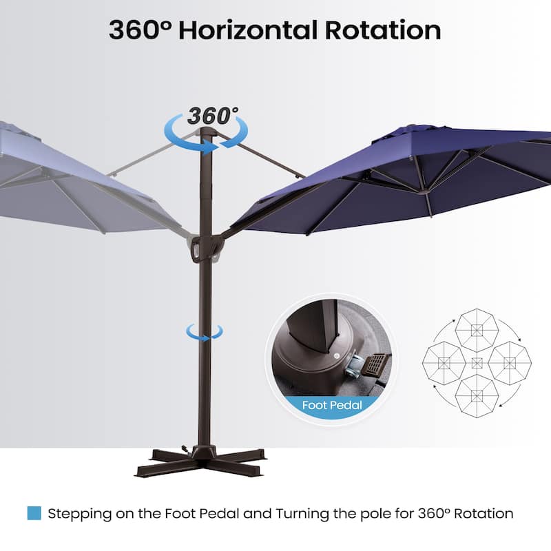 10ft Patio Cantilever Umbrella Adjustable Offset Umbrella with Weighted Base