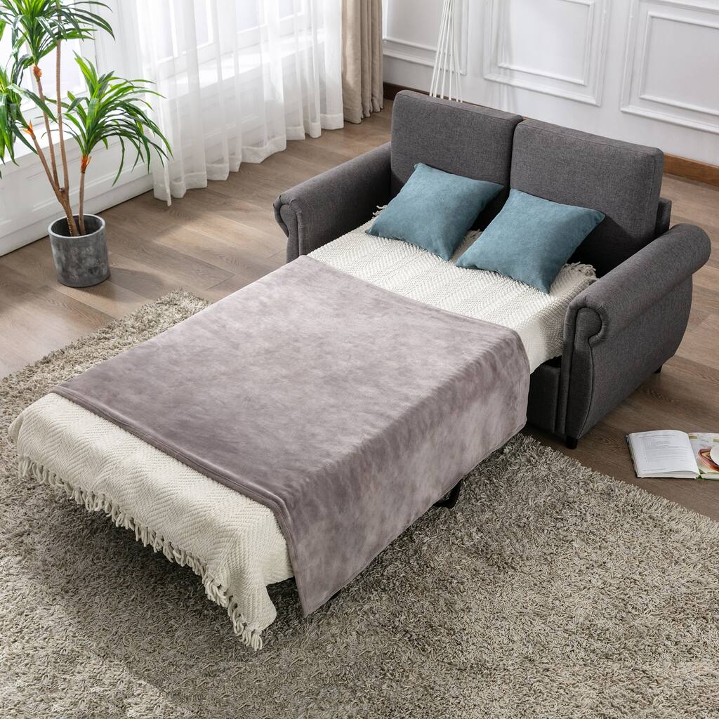 57.5" Pull-Out Loveseat Sleeper Sofa Bed with Twin Size Memory Foam Mattress