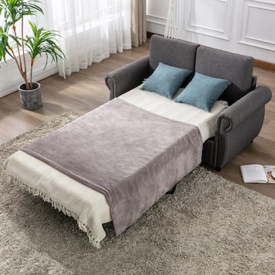 Linen Sleep Sofa Bed Pull Out Couch Bed w/ Memory Mattress Loveseat