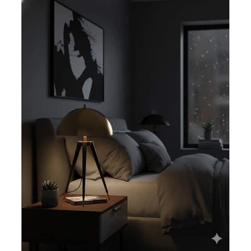 Industrial 1 Light Black and Gold Tripod Table Lamp