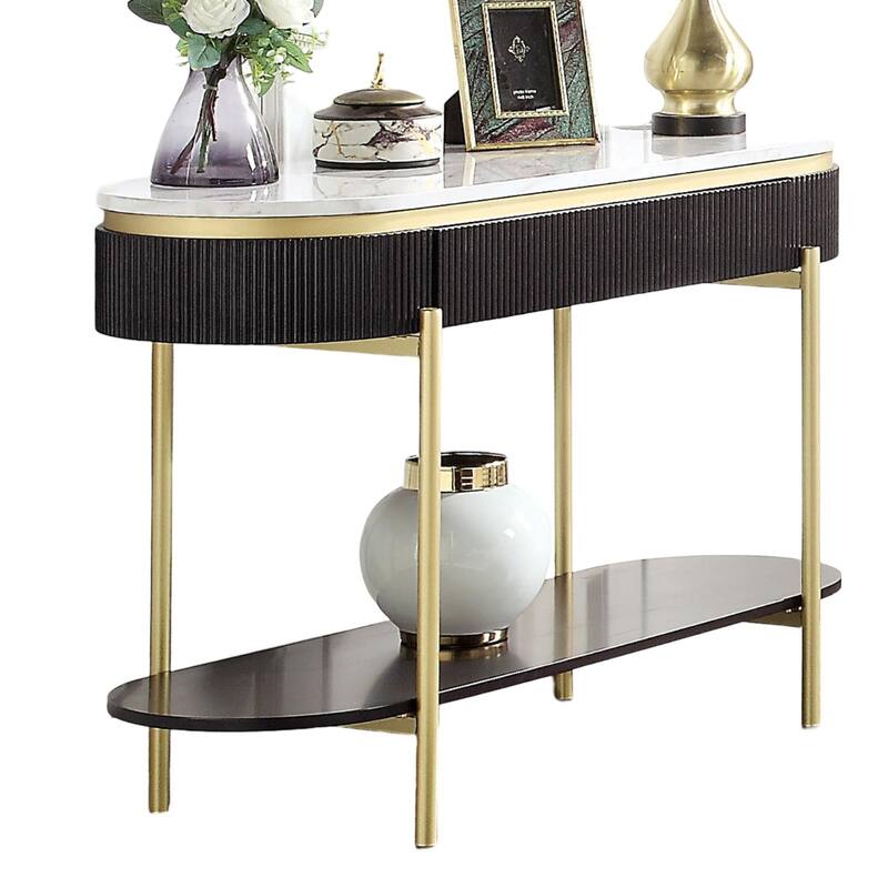 Glam Contemporary Light Teal 1pc Sofa Table White Faux Marble Top Living Room Side Table Open Bottom Shelve