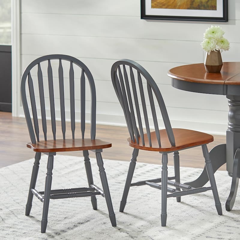 Simple Living Carolina Windsor Solid Wood Dining Chairs (Set of 2) - Grey/Walnut
