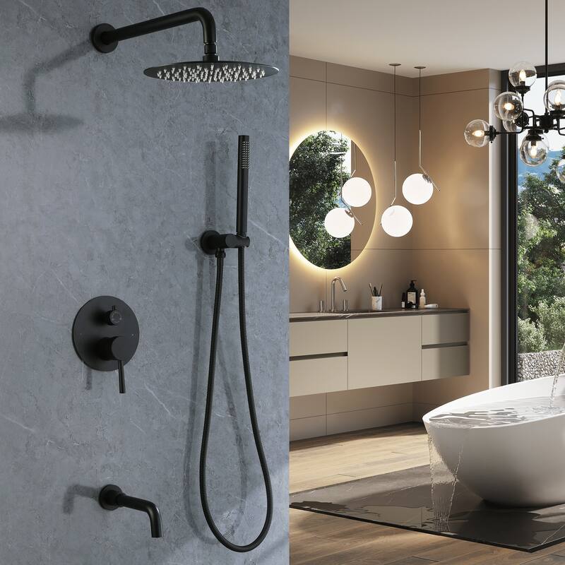 Complete Pressure Balanced Rain Shower System with Tub Spout
