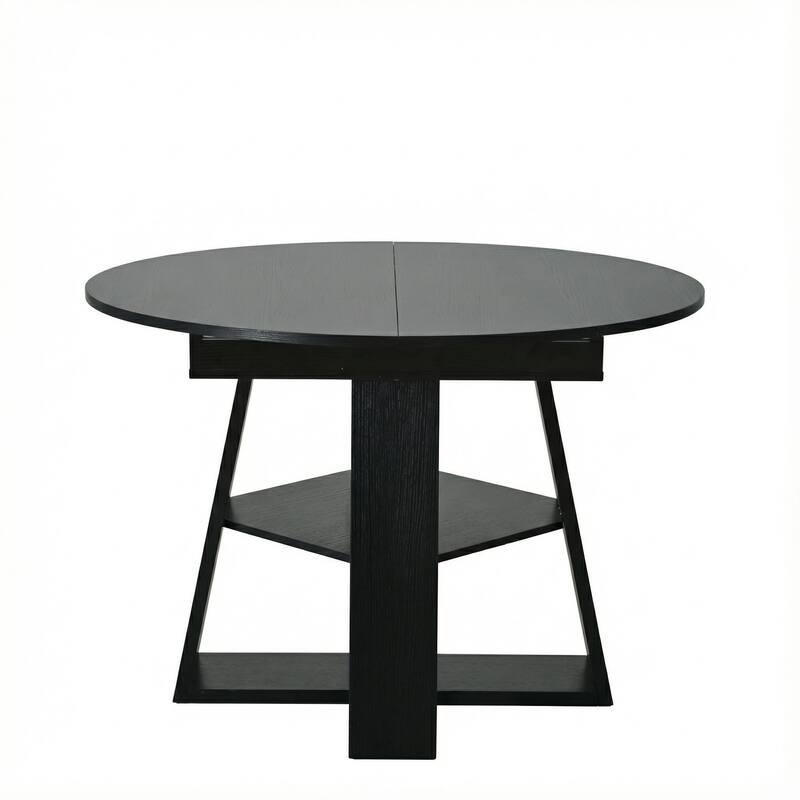 43"-59" Extendable Oval Dining Table with Storage Base, Modern Round to Oval Kitchen Table
