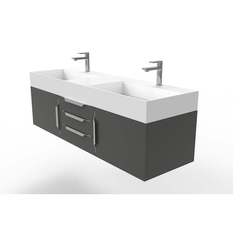 Amazon 60" Wall Mounted Bathroom Vanity Set w/ White Top