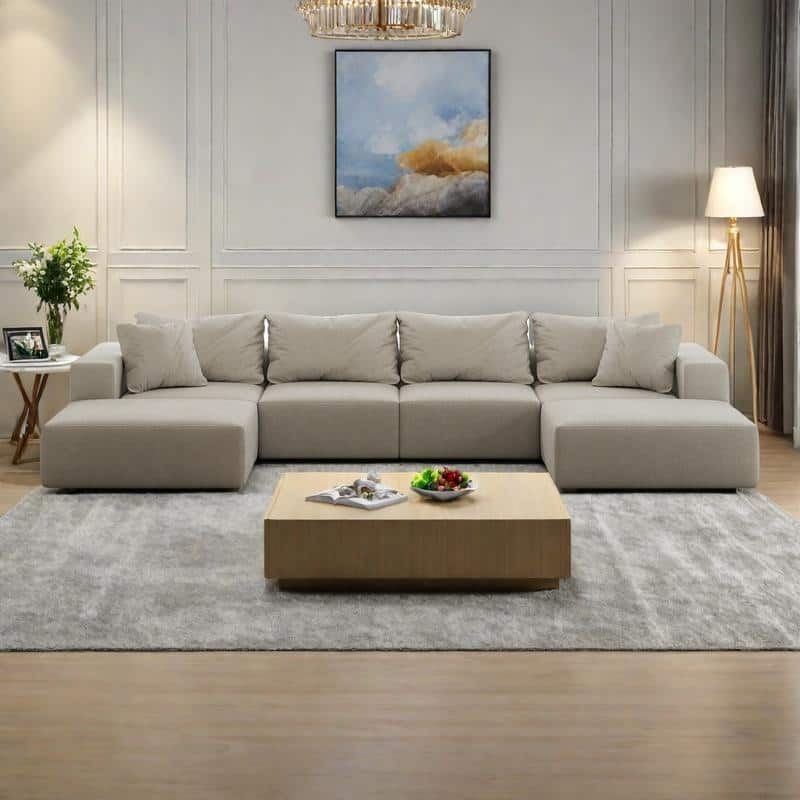 162" Chenille Modular Cloud Sectional Sofa with 6 Pillows, Oversized Sponge Cushions