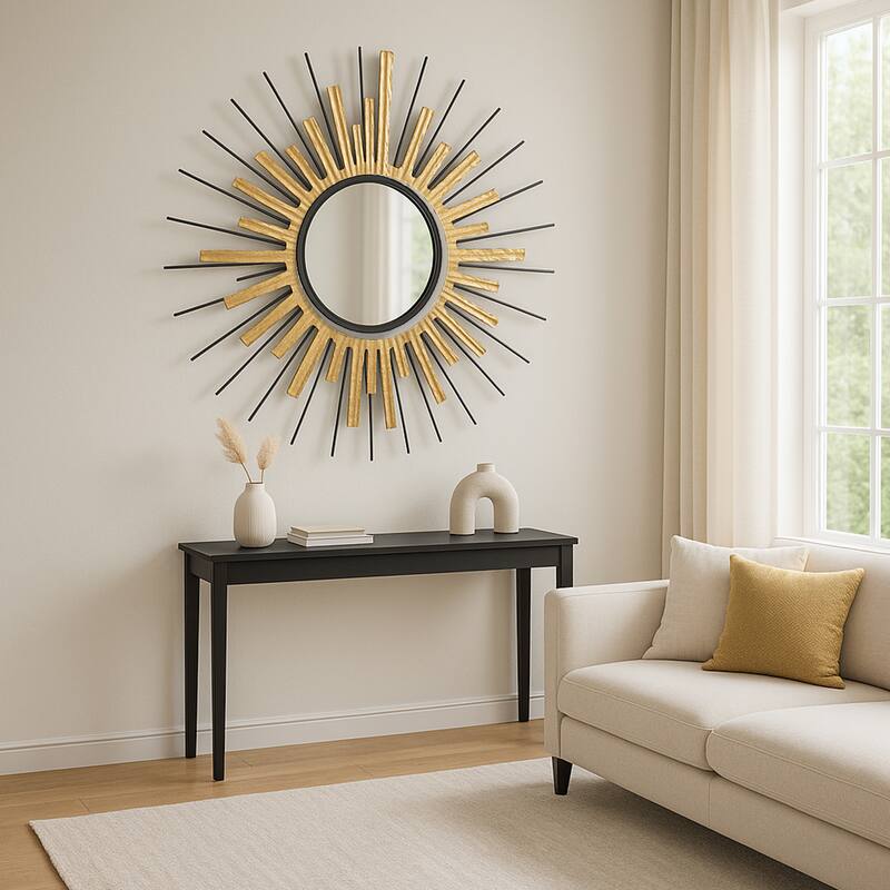 Gold Sunburst Round Mirror Wall Art Oversized Accent Decor 32"