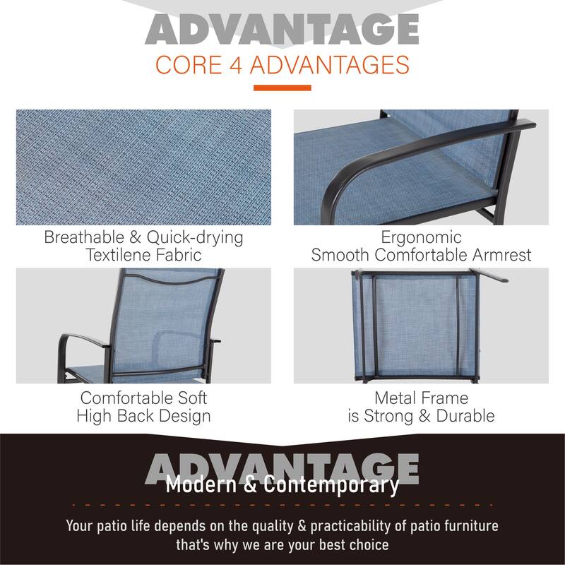 MAISON ARTS 7-Piece Patio Dining Set Metal Rectangle Table and 6 Textilene Dining Chairs