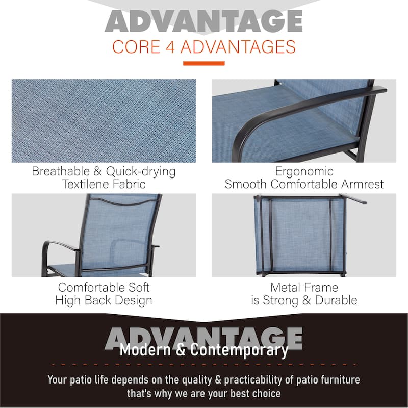 MAISON ARTS 7-Piece Patio Dining Set Metal Rectangle Table and 6 Textilene Chairs