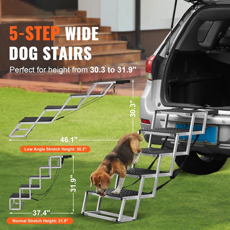 Dog Stair for Cars, Wide Dog Car Steps, Folding Dog Car Ramp with Nonslip Surface, Portable Pet Steps Lightweight Aluminum