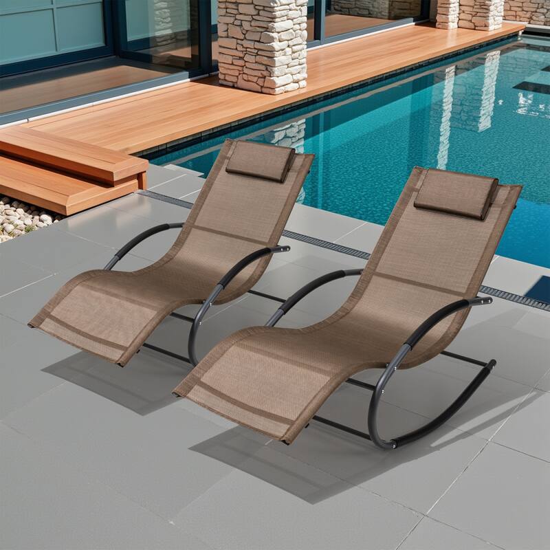 Outdoor Patio Rocking Chairs Curved Rocker Chaise Lounge Chairs (Set of ...