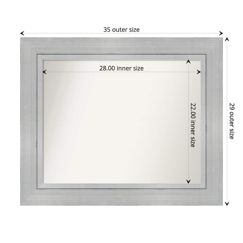Non-Beveled Wood Bathroom Wall Mirror - Romano Silver Frame - 35 x 29 in - Romano Silver