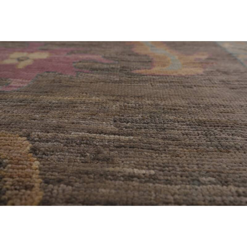 Vegetable Dye Oushak Turkish Rug Hand-Knotted Brown Wool Carpet - 9'2"x 11'10"