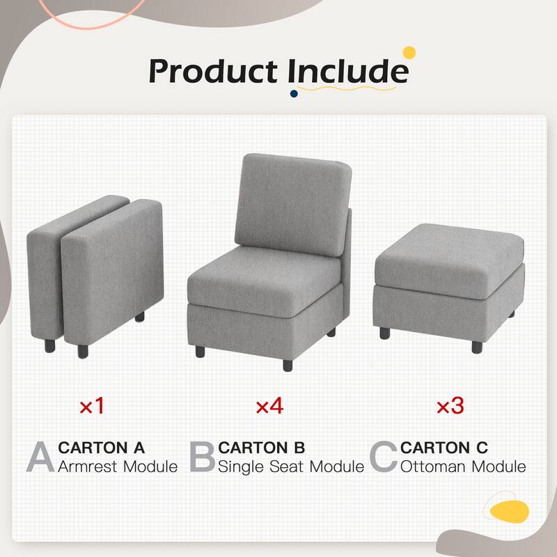 Erommy 6/7-Piece Modular Sectional Sofa – Reversible L-Shaped Couch with Hidden Storage, Space-Saving Living Room Furniture