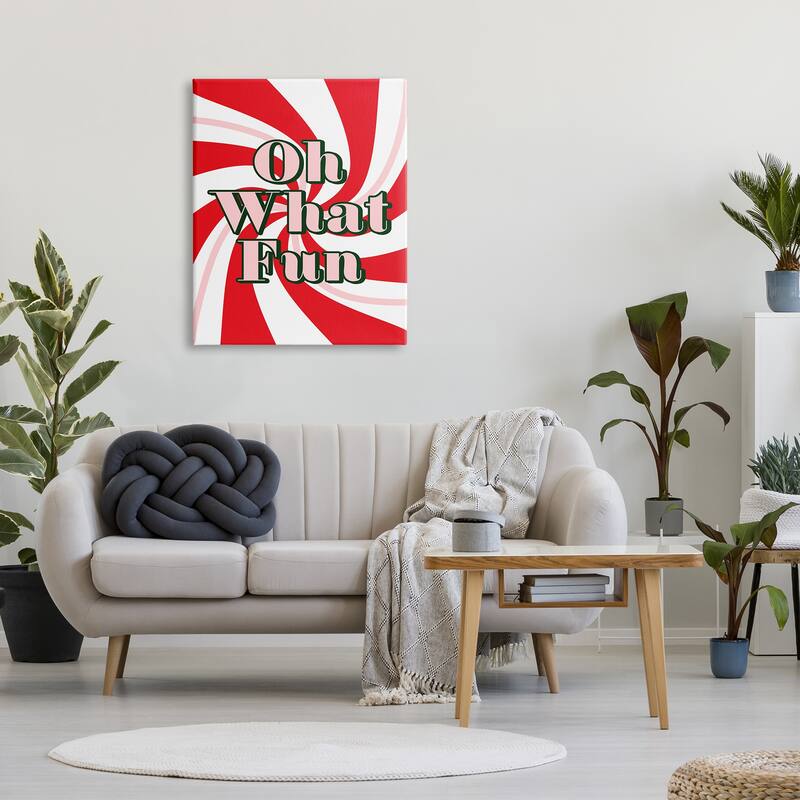 Stupell Oh What Fun Festive Typography Peppermint Red Pattern Canvas Wall Art