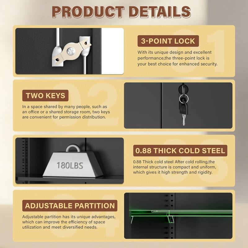 73" Rolling Garage Storage Cabinet with Locking Doors and Adjustable Shelves for Garage, Home Office, School