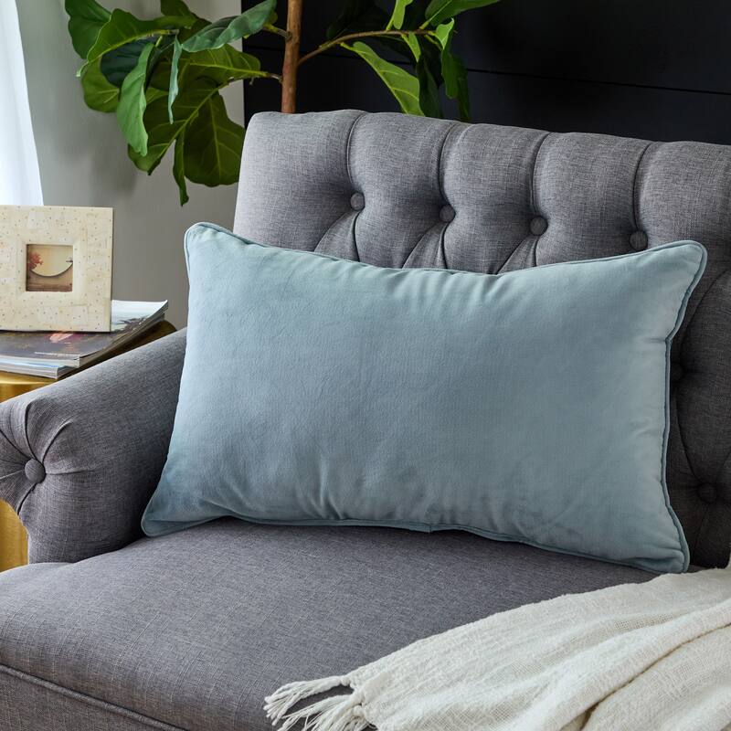 Sorra Home Solid Velvet Indoor Corded Pillow Single - 16 in H x 26 in W x 6 in D - Dusk