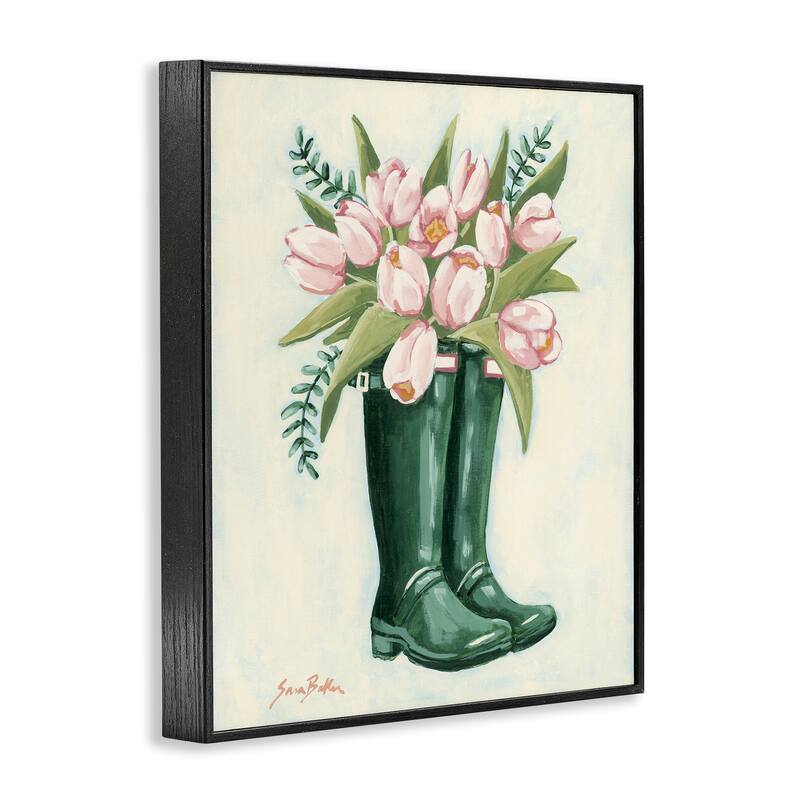 Stupell Tulips in Rain Boots Framed Giclee Art Design By Sara Baker