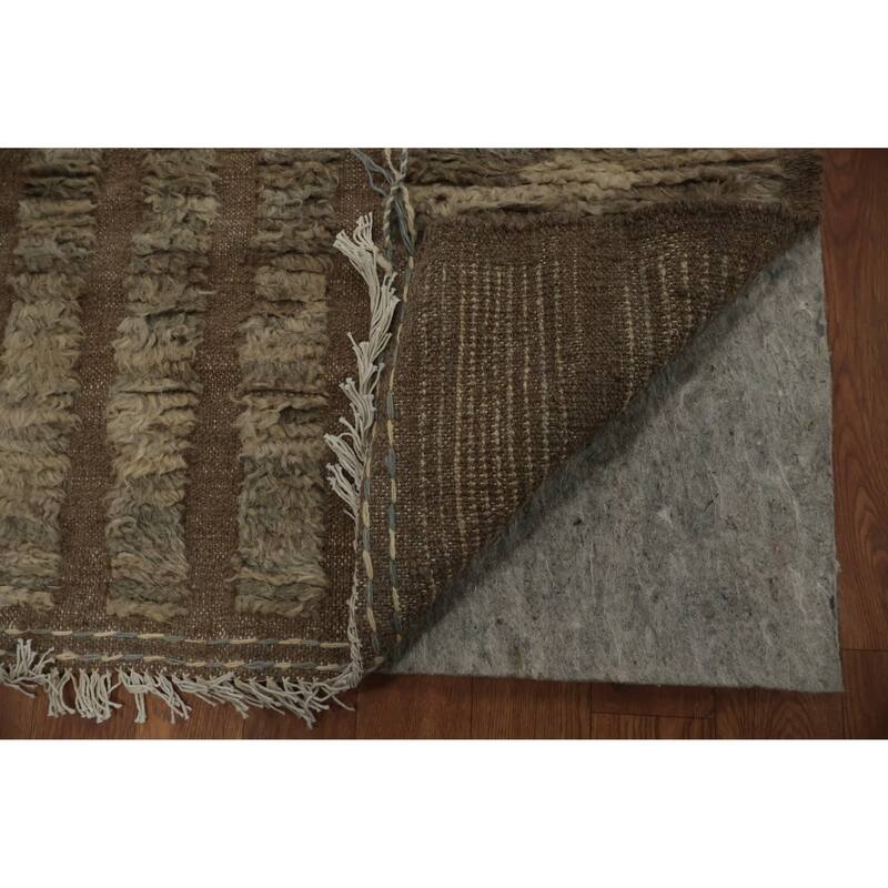 Hand Knotted Oriental 100% Wool Carpet Modern All-Over Brown Moroccan Area Rug - 13' 10'' X 10' 0''