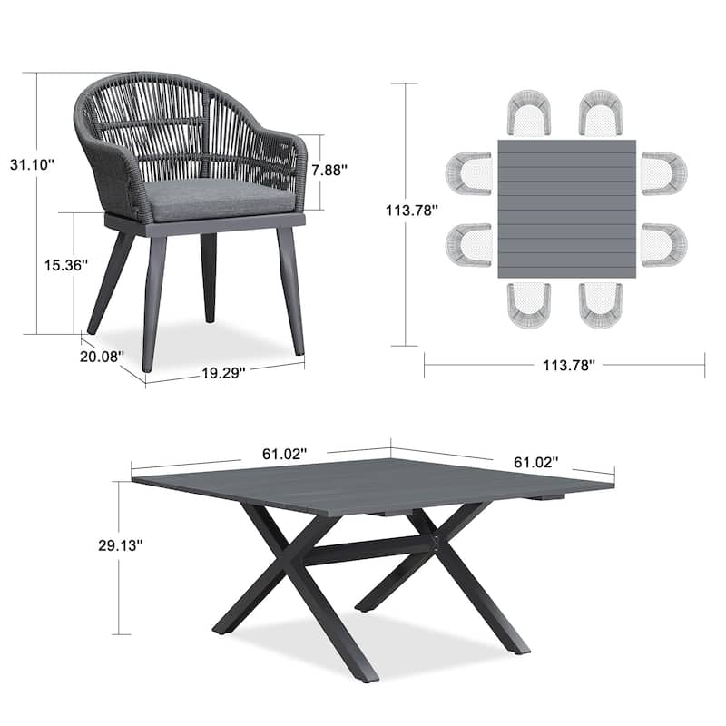PURPLE LEAF Patio Dining Set with Outdoor Aluminium Dining Table and Woven Rattan Chairs