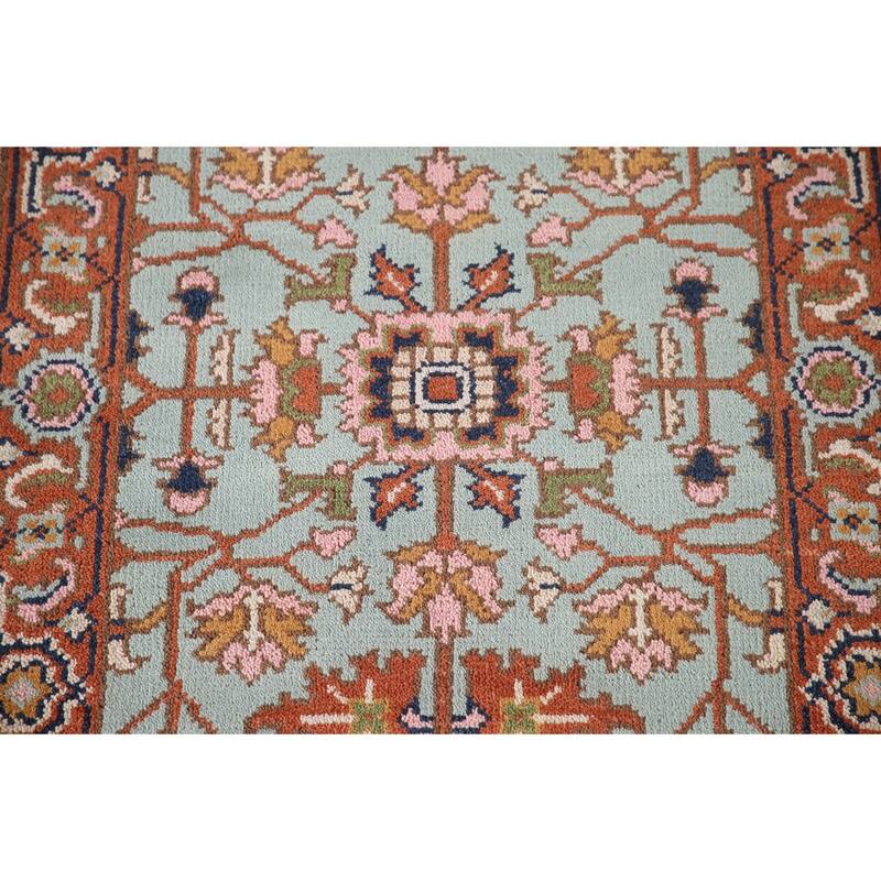 Light Blue Floral Oushak Oriental Accent Rug Handmade Wool Carpet - 3'0"x 4'11"