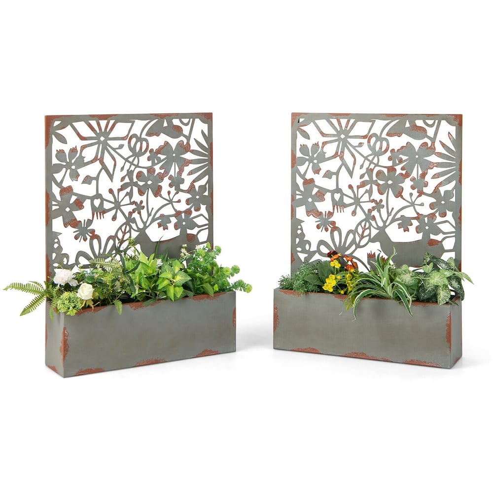 Gymax Set of 2 Decorative Raised Garden Bed Wall-mounted Metal Planter