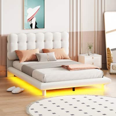 Velvet Platform Bed with LED Frame