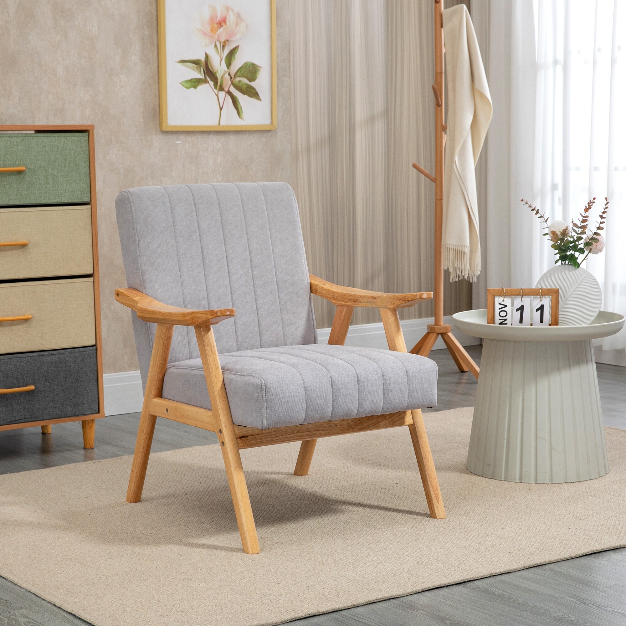 HOMCOM Accent Chair with Softness Support Upholstered Arm Chair