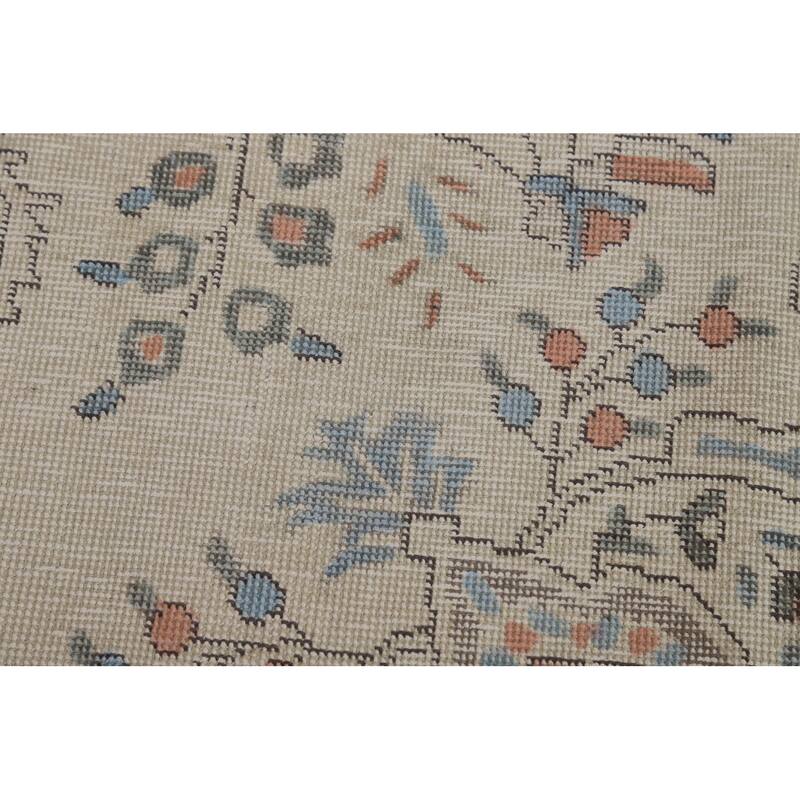 Beige / Ivory Medallion Tabriz Persian Area Rug Handmade Wool Carpet - 6'6"x 9'8"