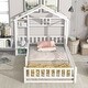 preview thumbnail 2 of 16, Twin Size House-Style Headboard Floor Bed with Built-in Stand, Guardrails, and Slats Support