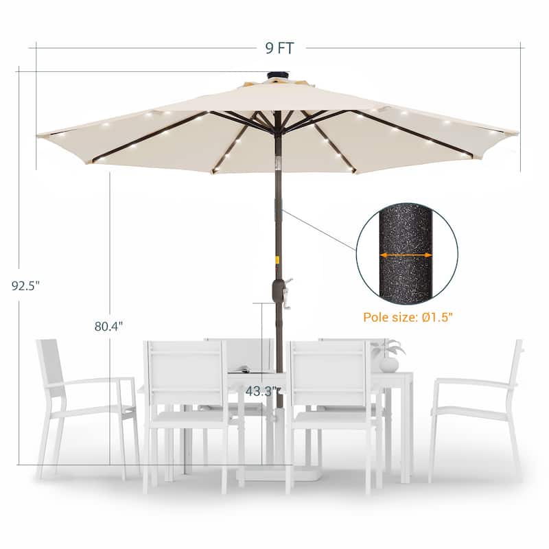 LIVOOSUN 9Ft Patio LED Market Umbrella Outdoor Table Steel Umbrella