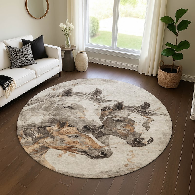 Premium Washable Super Soft Majestic Horses Mayfield Rug - Beige - 8' x 8'