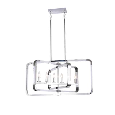 6 Light Chrome Metal Rectangular Chandelier