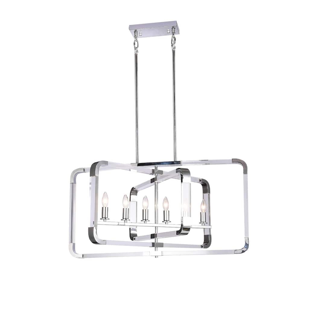 6 Light Chrome Metal Rectangular Chandelier