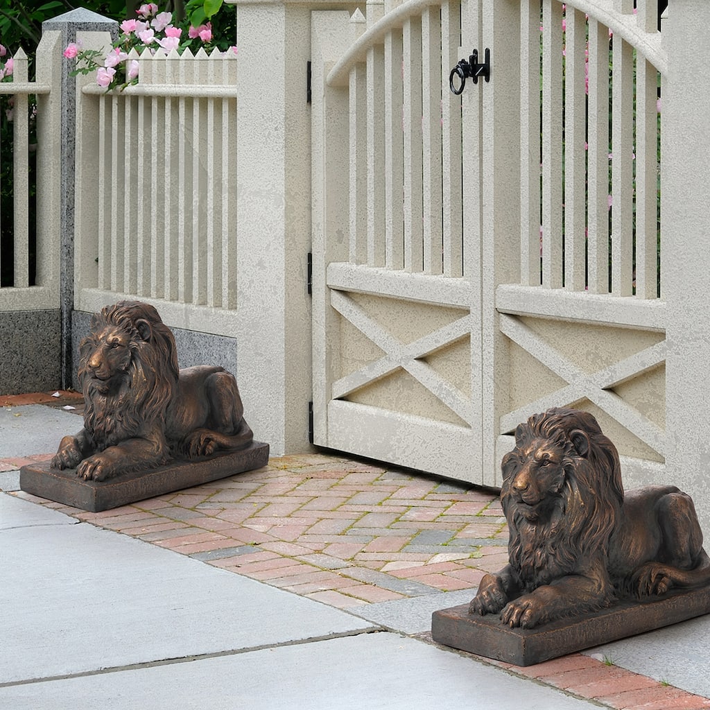Glitzhome Set of 2 MgO Majestic Walking & Lying Guardian Lion Statues Porch Sculpture Indoor Outdoor