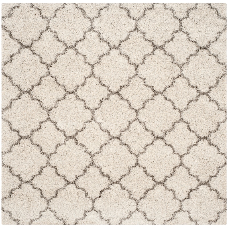 SAFAVIEH Hudson Shag Jeryl Glam Trellis 2-inch Area Rug - 5'3" Square - Ivory/Grey
