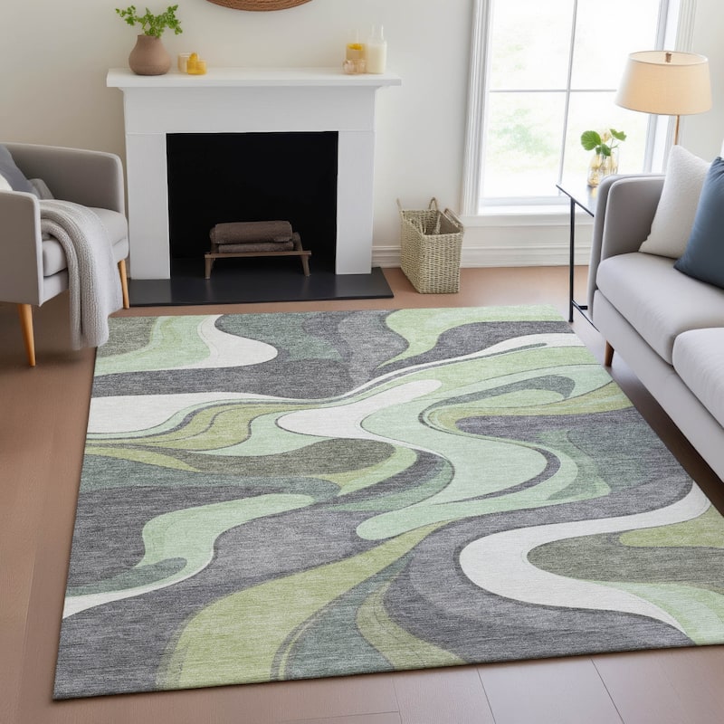 Machine Washable Indoor/Outdoor Soft Contemporary Chantille Rug