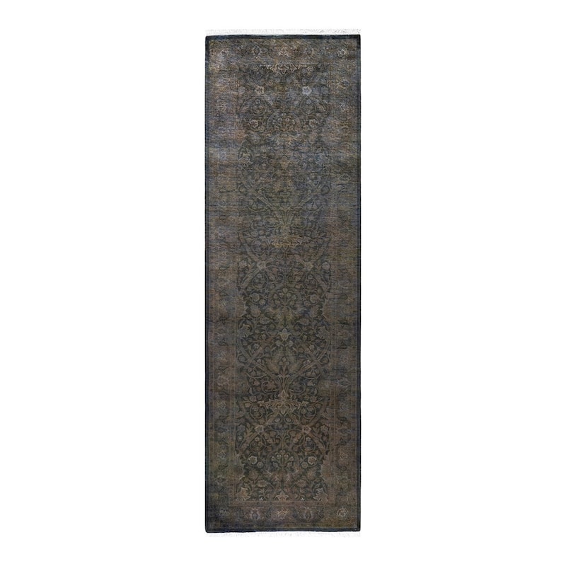 Overton Hand Knotted Wool Vintage Inspired Modern Contemporary Overdyed Gray Runner Rug - 2' 7" x 8' 8"