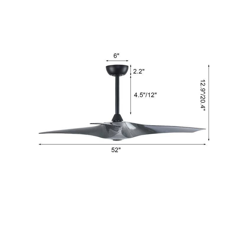 WINGBO 52'' DC Ceiling Fan without Lights, Matte Black with Remote - N/A