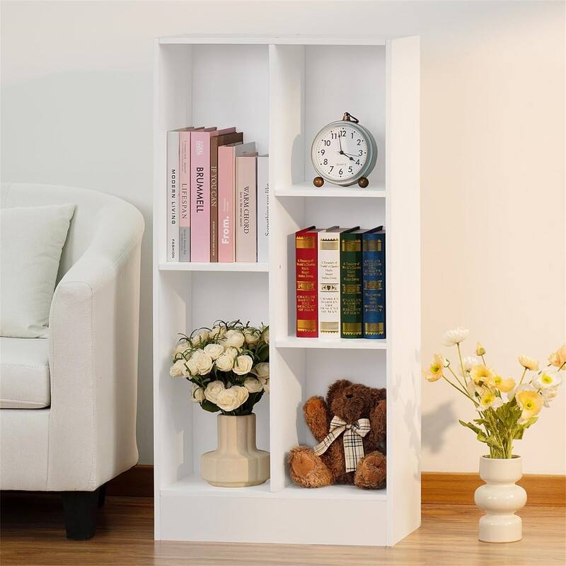 5 Cube Bookshelf Small Modern Horizontal Bookcase - 9.56"D x 19.68"W x 41.06"H - White