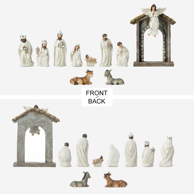 Glitzhome 11 Pcs Ivory Resin Nativity Figurine Set