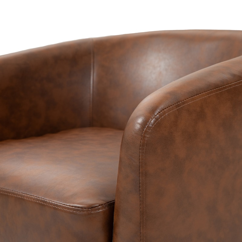 Faux Leather Wide Seat Swivel Barrel Chair