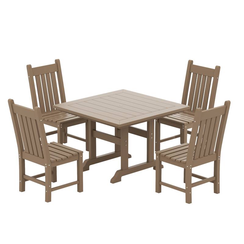 Laguna Hdpe All Weather Outdoor Patio Dining Set with Square Table, Armless Chairs (5-Piece Set)