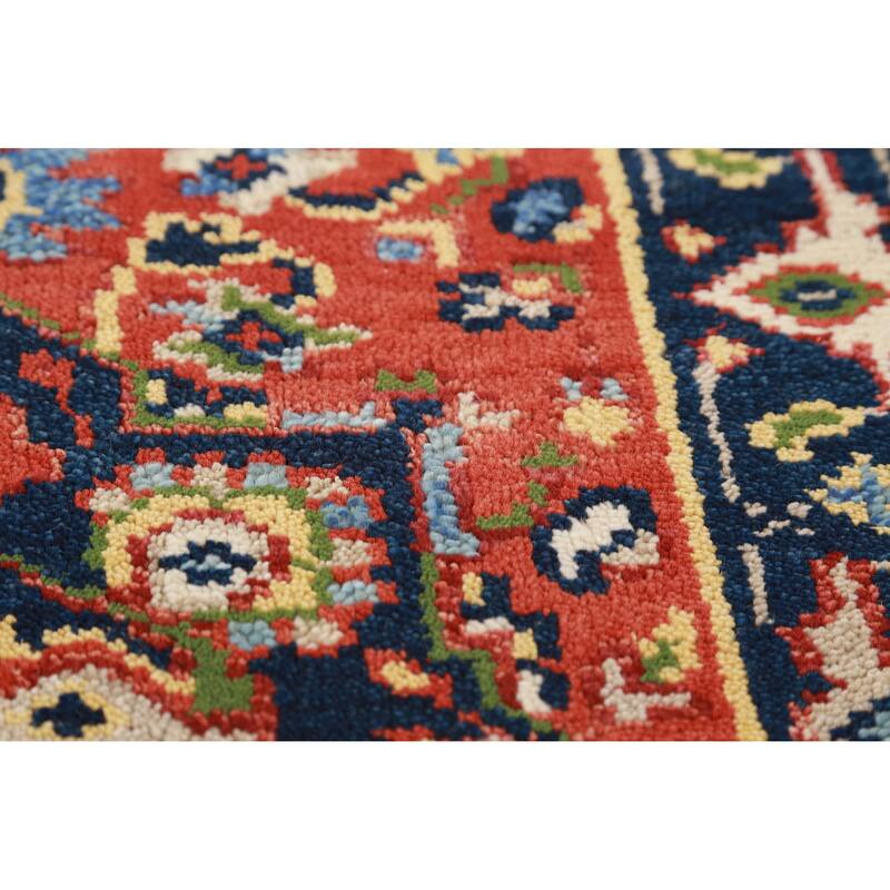 Hand Knotted Oriental 100% Wool Carpet Traditional Geometric Oranges & Rust Heriz (serapi) Runner Rug - 9' 9'' X 2' 6''