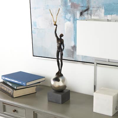 Silver Polystone People Decorative Sculpture with Stainless Steel Accents