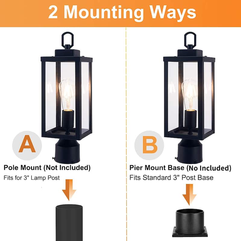 1-Light Outdoor Post Light Lamp - 5.12"x5.12"x16.5"